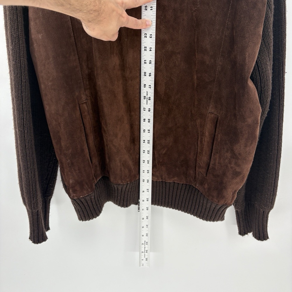 80s Cactus Mens XL Suede Leather Cable Knit Jacket Brown Full Zip Italy Style - Picture 8 of 14